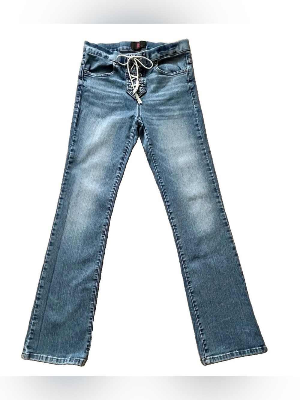 NoBo Jeans Women’s M (7-9) Med Wash Lace-Up Boho Y2K Stretchy Jeans